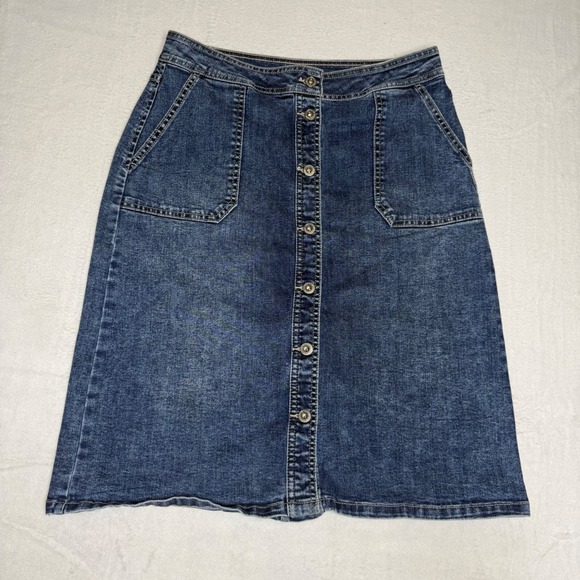 Liz Claiborne Women Denim Button Front A Line Midi Skirt Size 8 - Picture 2 of 7